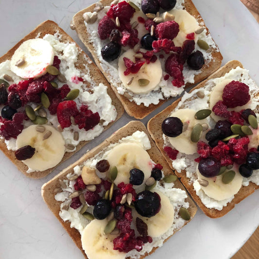 berry and banana with cottage cheese on toast