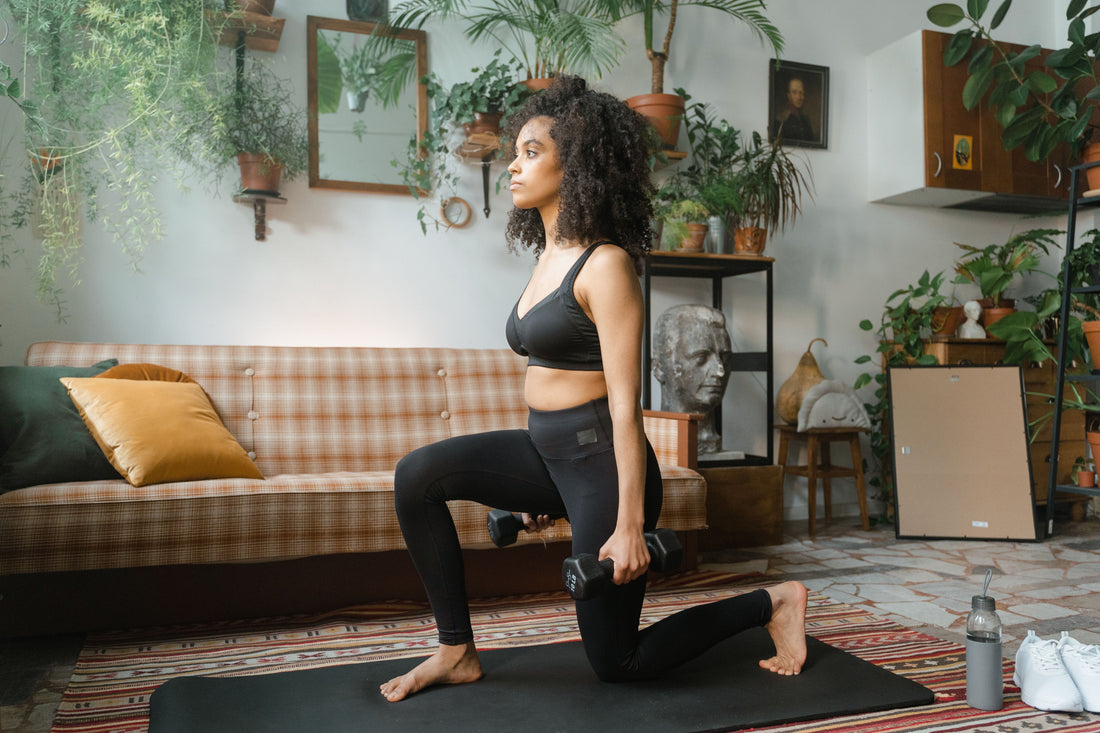 woman exercising at home
